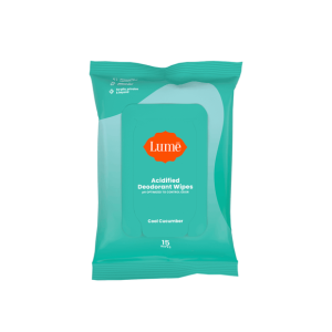Lume Acidified Deodorant Wipes - Cool Cucumber, 15 Count, Aluminum & Baking Soda Free, Flushable